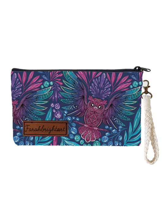 Farahbrightart "Flying Owl" Zippered Wristlet (PRE-ORDER for 8/23/24)